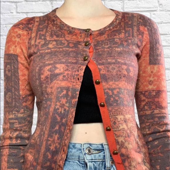 Lucky Brand rug print fuzzy cardigan S - Picture 4 of 6